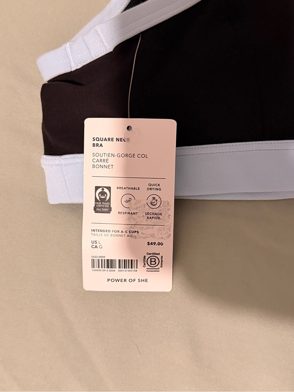 NWT Athleta Square Neck Sports Bra - **Black w/Mist Blue** - Size L - Picture 5 of 7